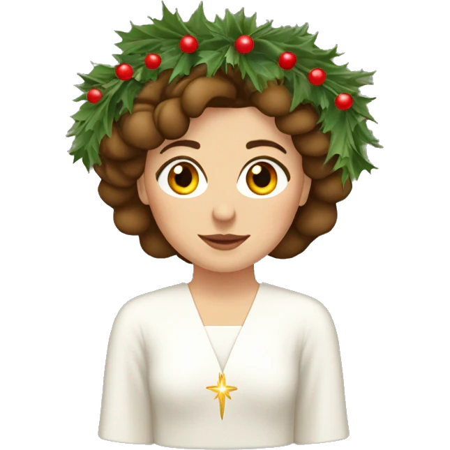 brown haired white women with white gown and advent wreath with white candles on the head emoji
