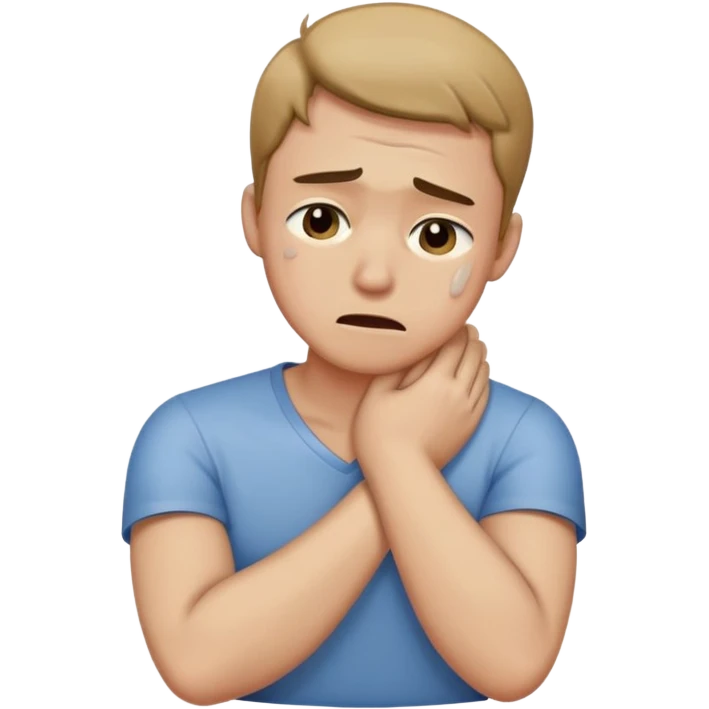 guy crossing arms holding neck crying emoji