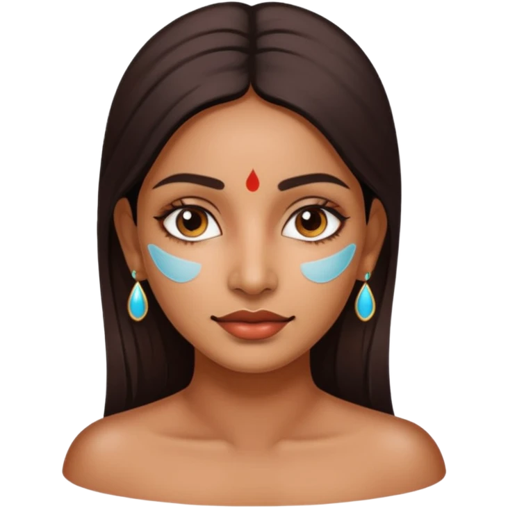 make an emoticon of a woman that has gel-like under eye patches of skincare of transparent color and make the woman slighlty indian emoji