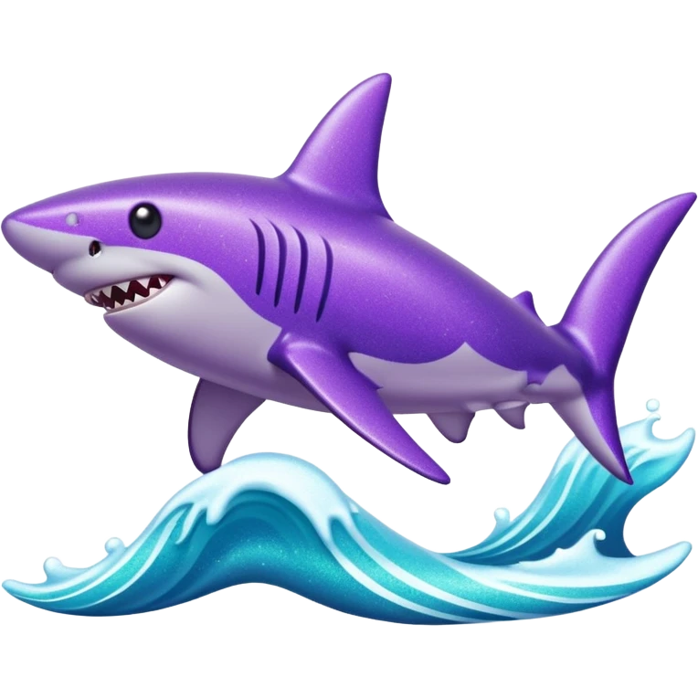purple glitter shark on a cyan wave emoji