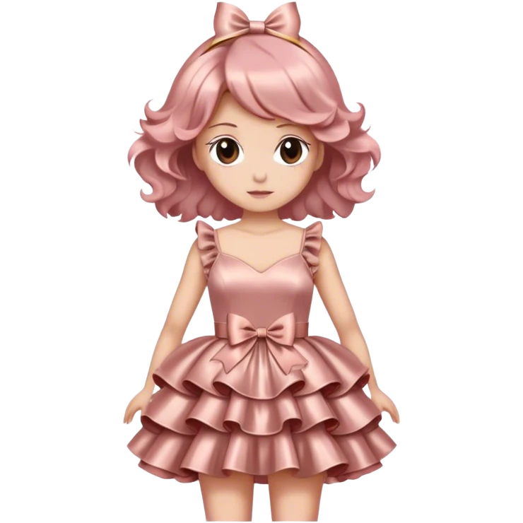 satin soft rose gold dress with ruffle and with ribbon emoji