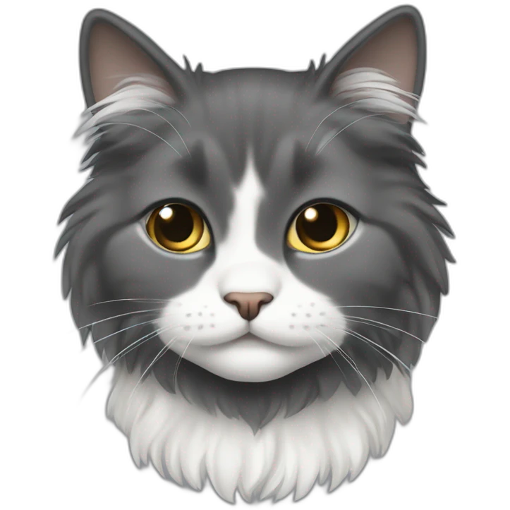 spenny boy cat dark gray and little white long haired cute emoji