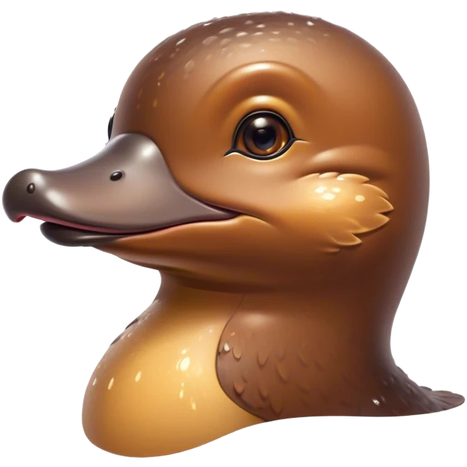 Cinematic Cute Platypus Portrait Emoji, Head tilted playfully and inquisitively, featuring a glossy brown fur with a charming, flat duckbill and round, sparkling eyes brimming with quirky wonder, Simplified yet irresistibly adorable features, highly detailed, glowing with a warm, friendly glow, high shine, affectionate and whimsical, stylized with a touch of aquatic playfulness, bright and endearing, soft glowing outline, capturing the essence of a mischievous yet lovable platypus, so playful it feels like it could waddle out of the screen into your arms! emoji