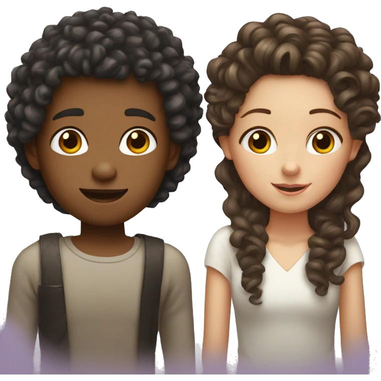 Girl with curly hair and boy sleigh straight hair: both white skin emoji