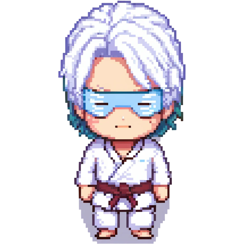Satoru Gojo chibi white hair blindfold using infinity technique pixel art style emoji