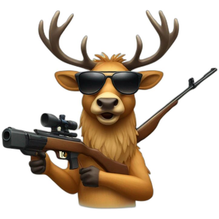 Elk wearing sunglasses holding a rifle emoji