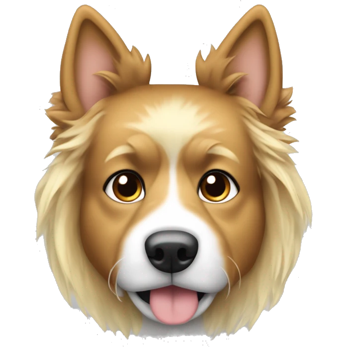 Hund braun mittel langes Haar bisschen blond und weiß im Fell schlappohren  emoji