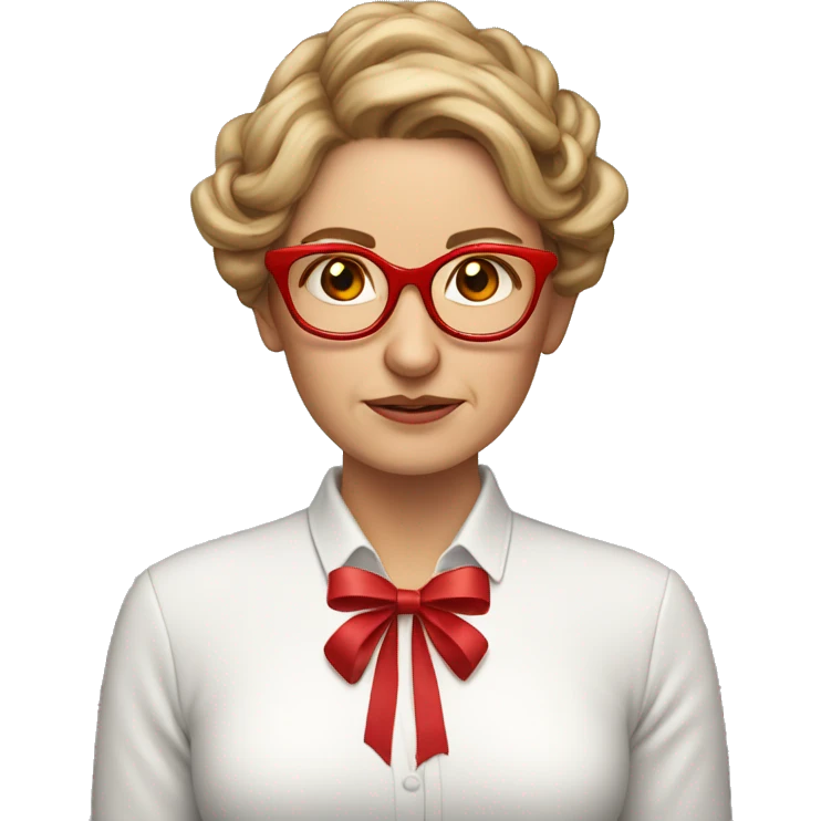 middle aged woman with light  brown hair learning how to tie a Christmas bow for the first timehair and.   red glasses crying emoji