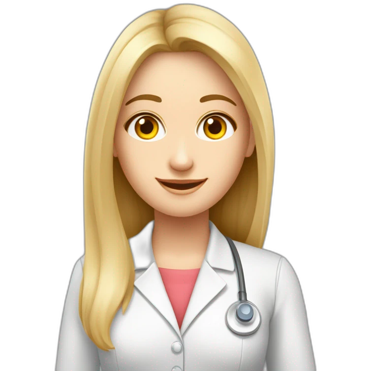 Crea un avatar de medio cuerpo de una nutricionista rubia con ojos grandes y de color gris, cara fina, pelo largo, empieza por ahí y vamos refinando el resultado  emoji