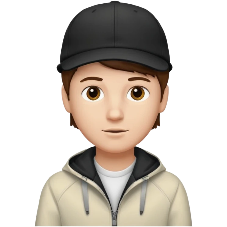 Créame a un chico blanco con gorra negra con el pelo castaño y qué tenga una chaqueta blanca emoji