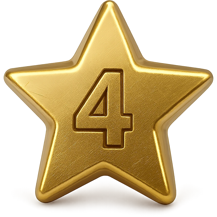 gold rating star emoji with the number 4 in the center, clear and bold emoji