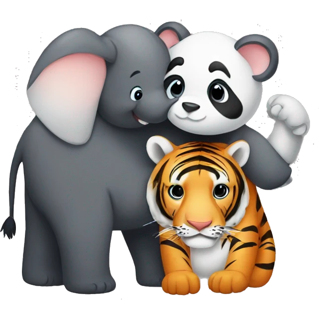 A panda an elephant and a tiger hugging emoji