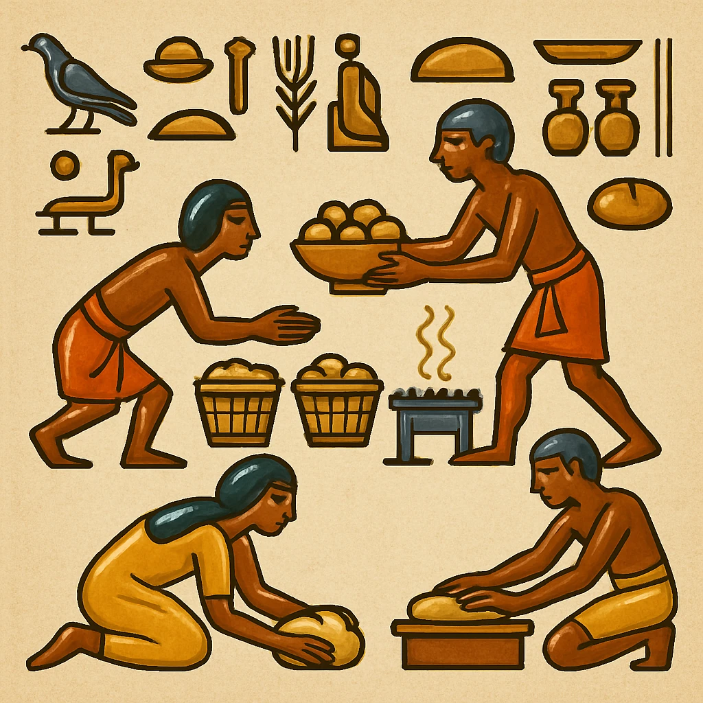 ancient Egyptian cooking scene in hieroglyphic style emoji