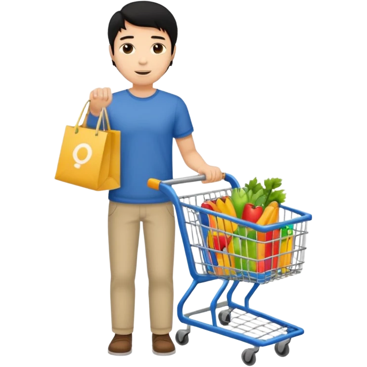 man-with-a-shopping-cart-full-body black hair emoji