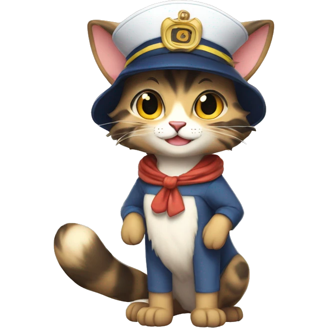 Anthro Fur-Sona feline-Fakémon with a sailor-hat-cap Full Body emoji