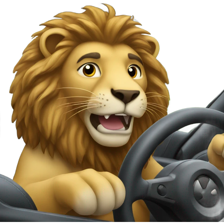 Lion driving a car emoji