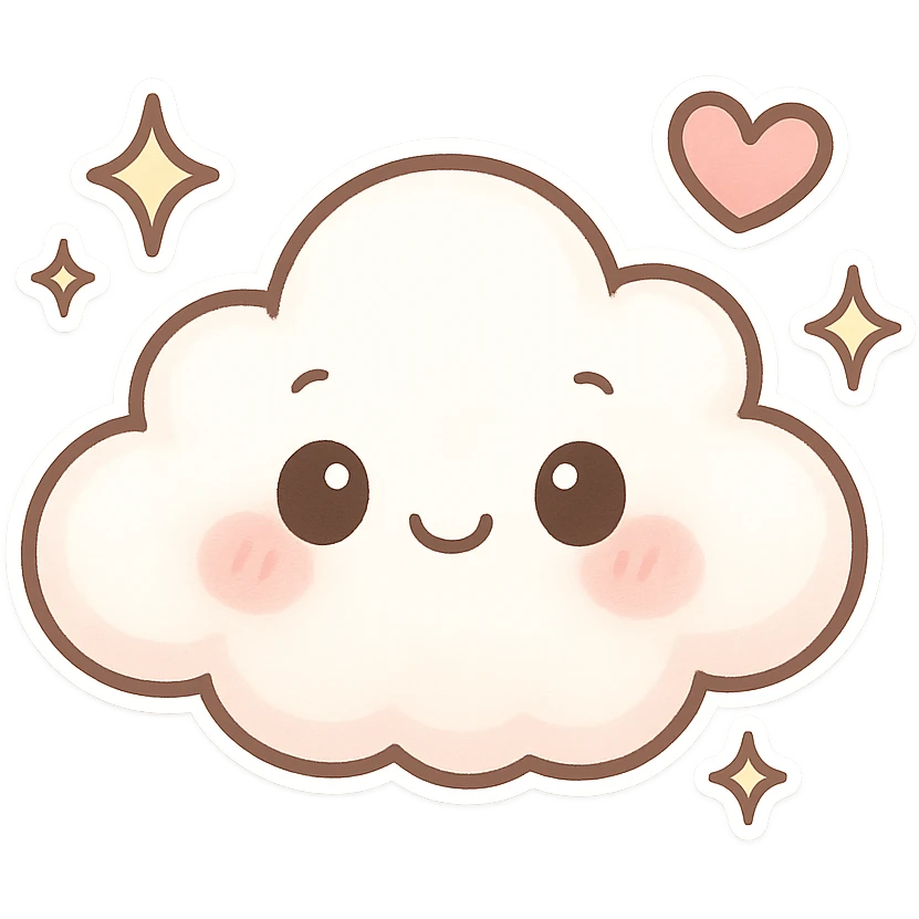 chibi sticker-style cloud with sparkles and a heart accent, girly, cute and exaggerated emoji