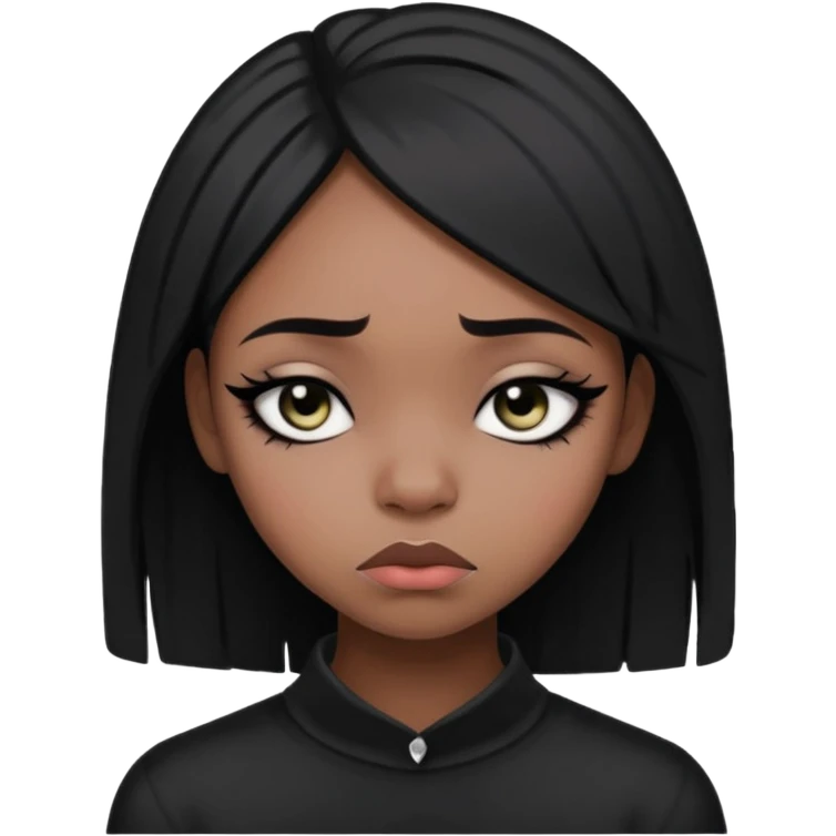 black girl with dramatic eyeliner, sad emo expression emoji