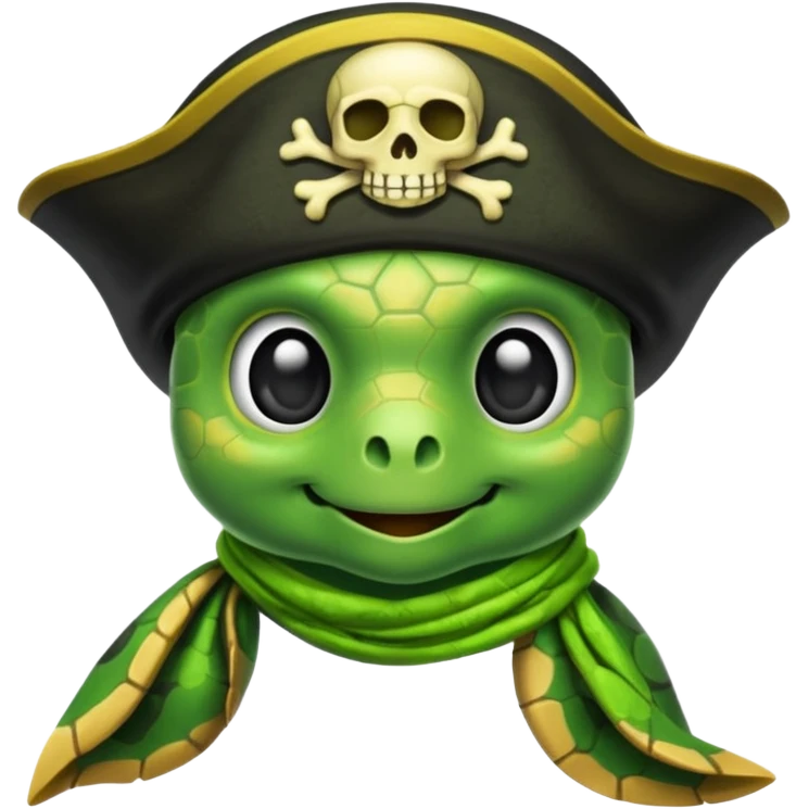 cute sea turtle wearing a lime pirate skull scarf emoji