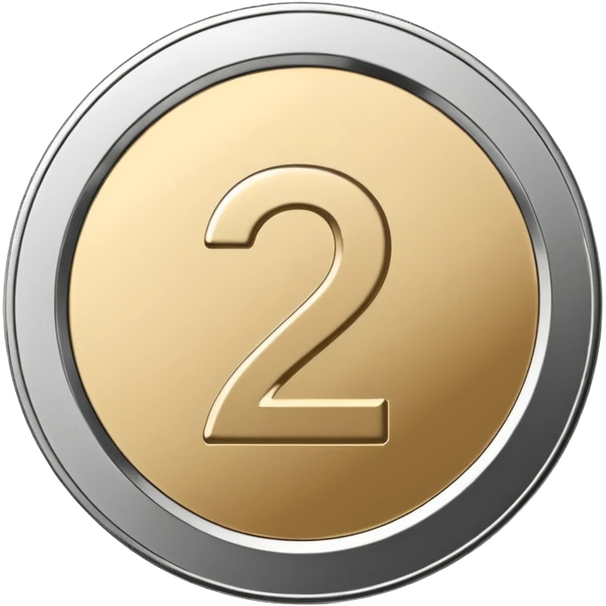 Emoji icon of a metal coin with engraved number 2, minimalist style, isolated, only metal color emoji