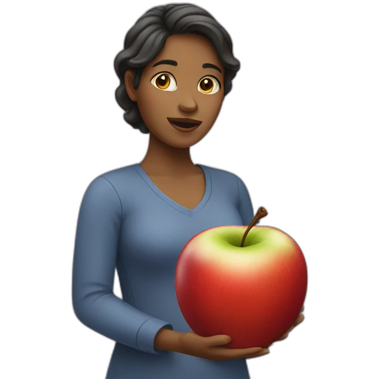 woman holding an apple emoji