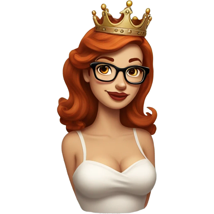 Pinupx long length auburn hair and a crown and tattoos and glasses emoji