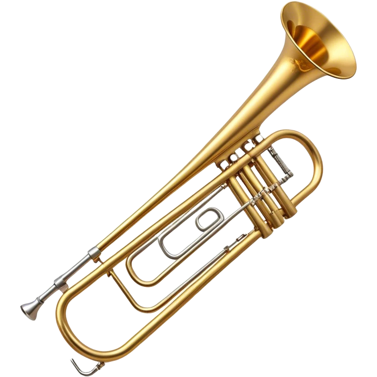 Cinematic Realistic Trombone, sleek brass slide extending dynamically, subtle scratches adding authenticity, warm golden reflections bouncing off the metal, glowing with a bold and resonant musical energy. emoji