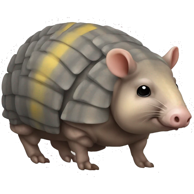 Mottled gray brown chubby armadillo pig with yellow and black and cute tiny eyes emoji