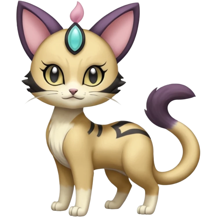 Smooth Soft Dark Pastel Meloetta-Liepard-Persian-Meowth-Purrloin-Gatomon-Trico-Pokémon-Digimon-Fakémon-fusion-hybrid-creature emoji