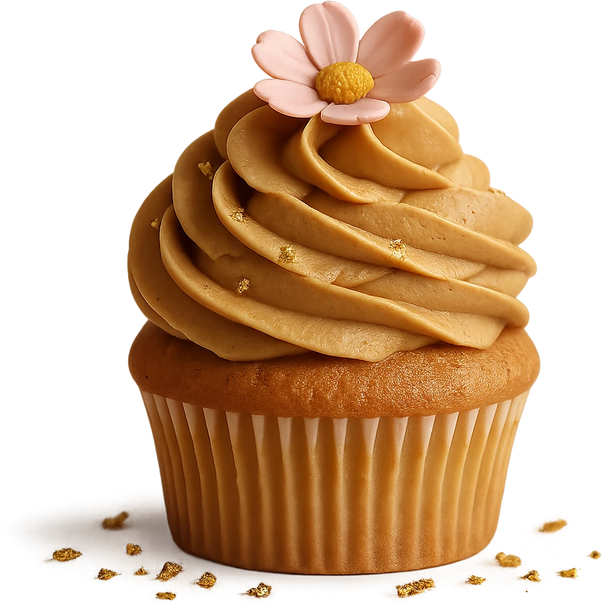 Change the icing to peanut butter with a light brown, creamy texture, keep the realistic cupcake and accessories, photorealistic style, transparent background. emoji