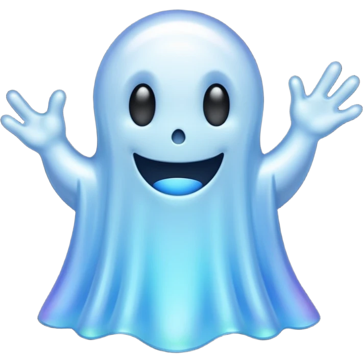 Holographic chrome happy cartoon ghost emoji