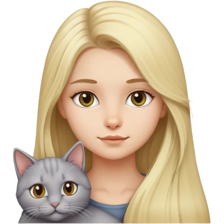 A blonde girl with a gray cat and long hair emoji