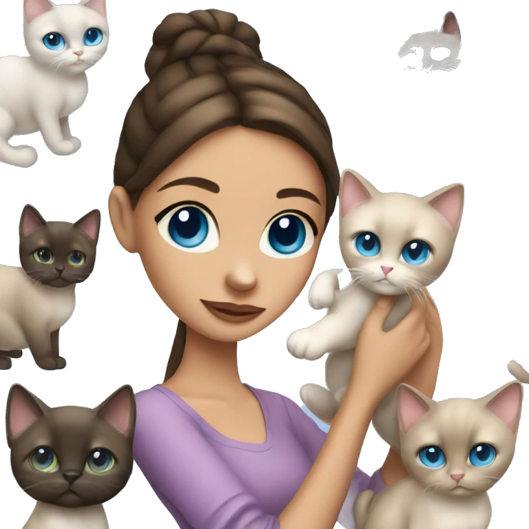 brunette girl blue eyes holding siamese cat emoji