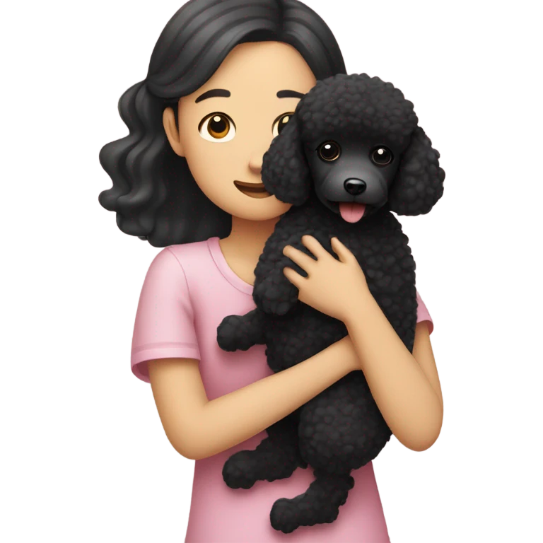 Black poodle getting held by a Asian girl emoji