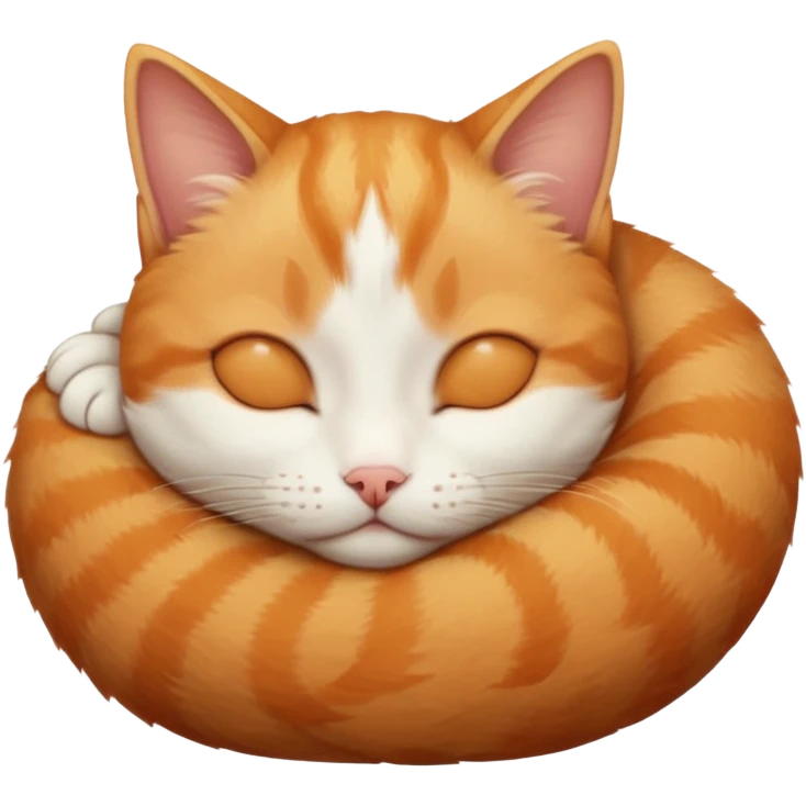 ginger and white small cat curled up with head upside down with eyes closed emoji
