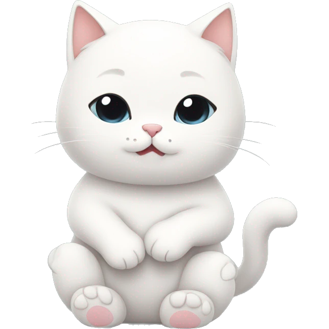 cute white minimalistic cat warms its paws, in sticker style emoji