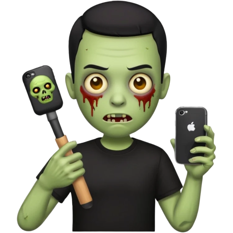 zombie emoji with buzz cut black hair and black t-shirt  iPhone stick  emoji