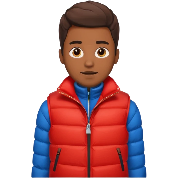 brown skin man with red puffer vest emoji