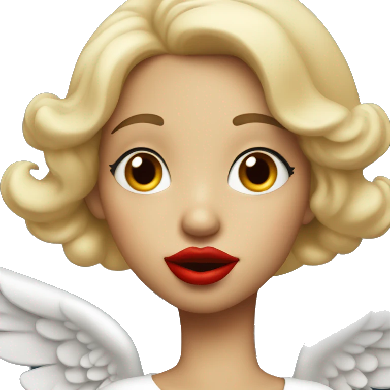 One girl in blonde and as an angel is blowing a kiss. The red lips  emoji