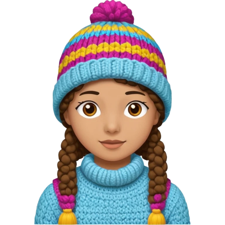 high school student wearing a crochetted winter hat emoji