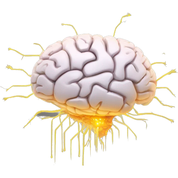 Brain with glowing neurons and computer chip on top emoji