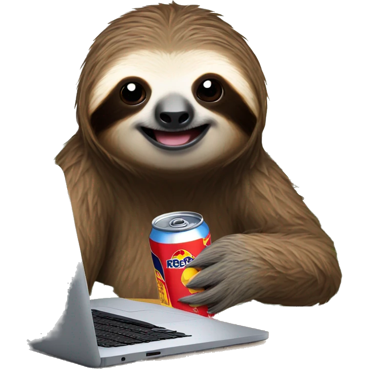 sloth with RedBull can and laptop emoji