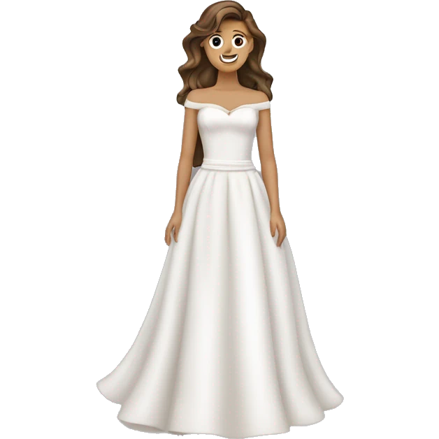 Braut mit schulterfreiem Brautkleid und kurzen braunen glatten Haaren  emoji