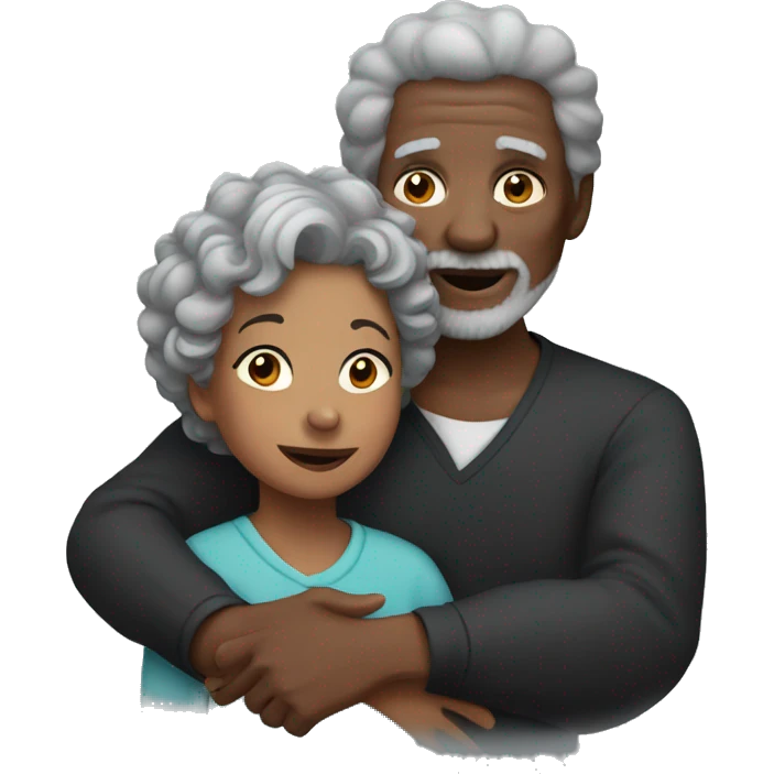 Elderly black woman with gray curly hair hugging a black boy with dark black hair. emoji