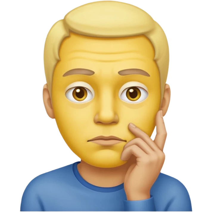 person tipping hand emoji, yellow face, hand on chin, raised eyebrow, thinking expression emoji