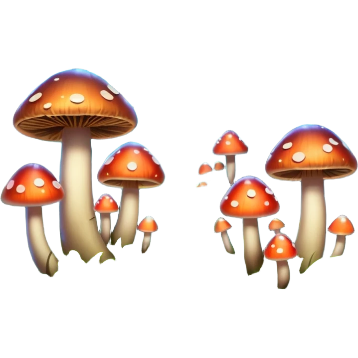 A stylized fantasy forest with glowing mushrooms and colorful leaves. emoji