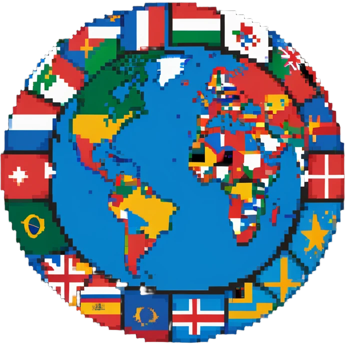 World globe with country flags sticking out from different continents emoji