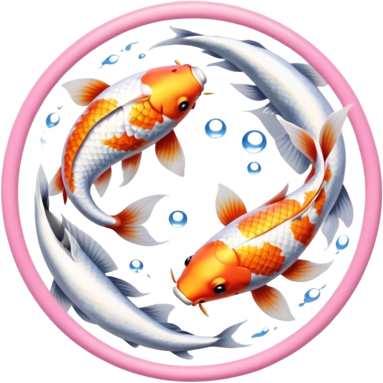  Two realistic light pink and white the other gold and white koi fish swimming in circle ying yang emoji
