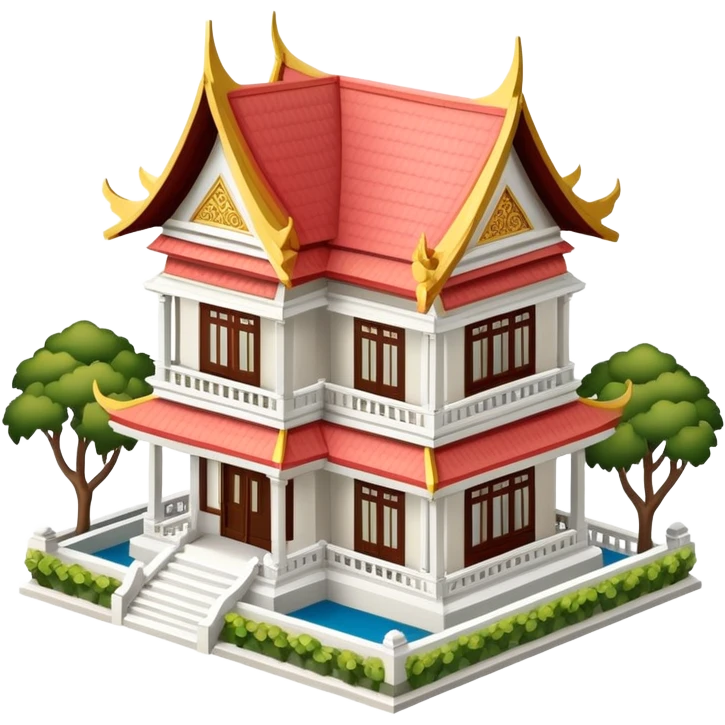 Thai mansion, isometric dollhouse-style, realistic emoji
