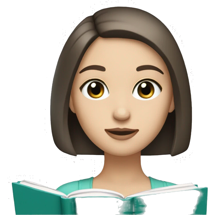 Brunette Girl with a straight bob and pale skin tone and teal eyes reading a book  emoji